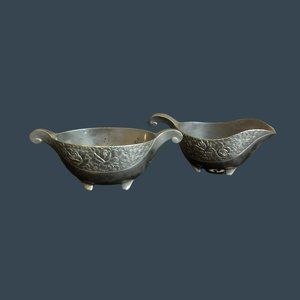 Vtg Silver (?) Sugar Bowl and Cream Pitcher W/Rose accent, uncleaned